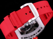 Best Swiss Replica RICHARD MILLE RM 52 Tourbillon Super Clone Watch – Skull Skeleton Dial, Red Strap - Image 8