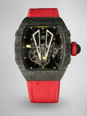 Swiss Replica Richard Mille RM27-03 Black Carbon Fiber Case with Red Woven Strap