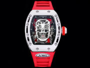 Best Swiss Replica RICHARD MILLE RM 52 Tourbillon Super Clone Watch – Skull Skeleton Dial, Red Strap - Image 2