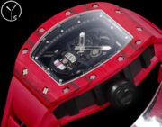 Best Richard Mille RM52-01 Replica - Red Rubber Strap, Skeleton Dial, Swiss Tourbillon, Carbon Fiber Case - Image 4