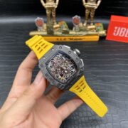 Best Swiss Replica Richard Mille RM 011 Skeleton Dial Watch – Carbon Fiber Case, Yellow Rubber Strap - Image 4