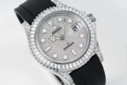 Rolex Yacht-Master 42mm Diamond Set Watch – Silver Dial with Black Rubber Strap - Image 2