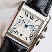Cartier Tank W5330007 Silver Black Leather - Image 6